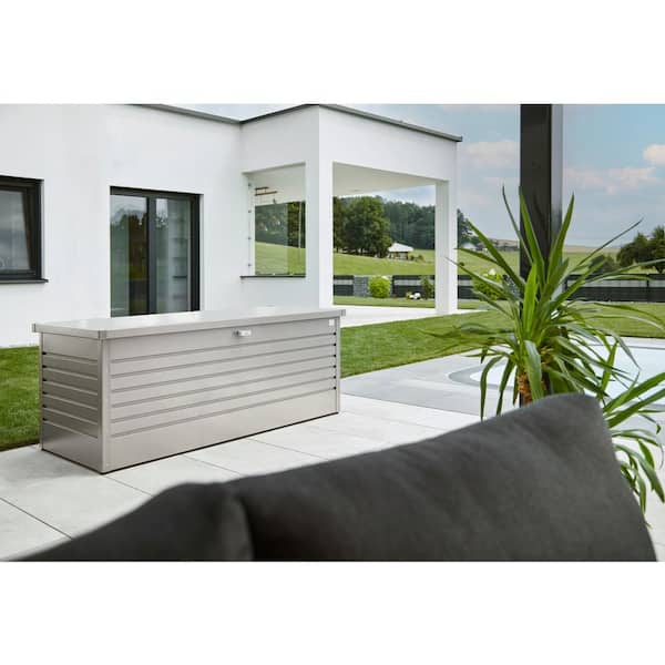 28 in. H x 71.3 in. W x 31.1 in. D Leisuretime 210 Gal. Metallic Quartz Gray Steel Deck Box