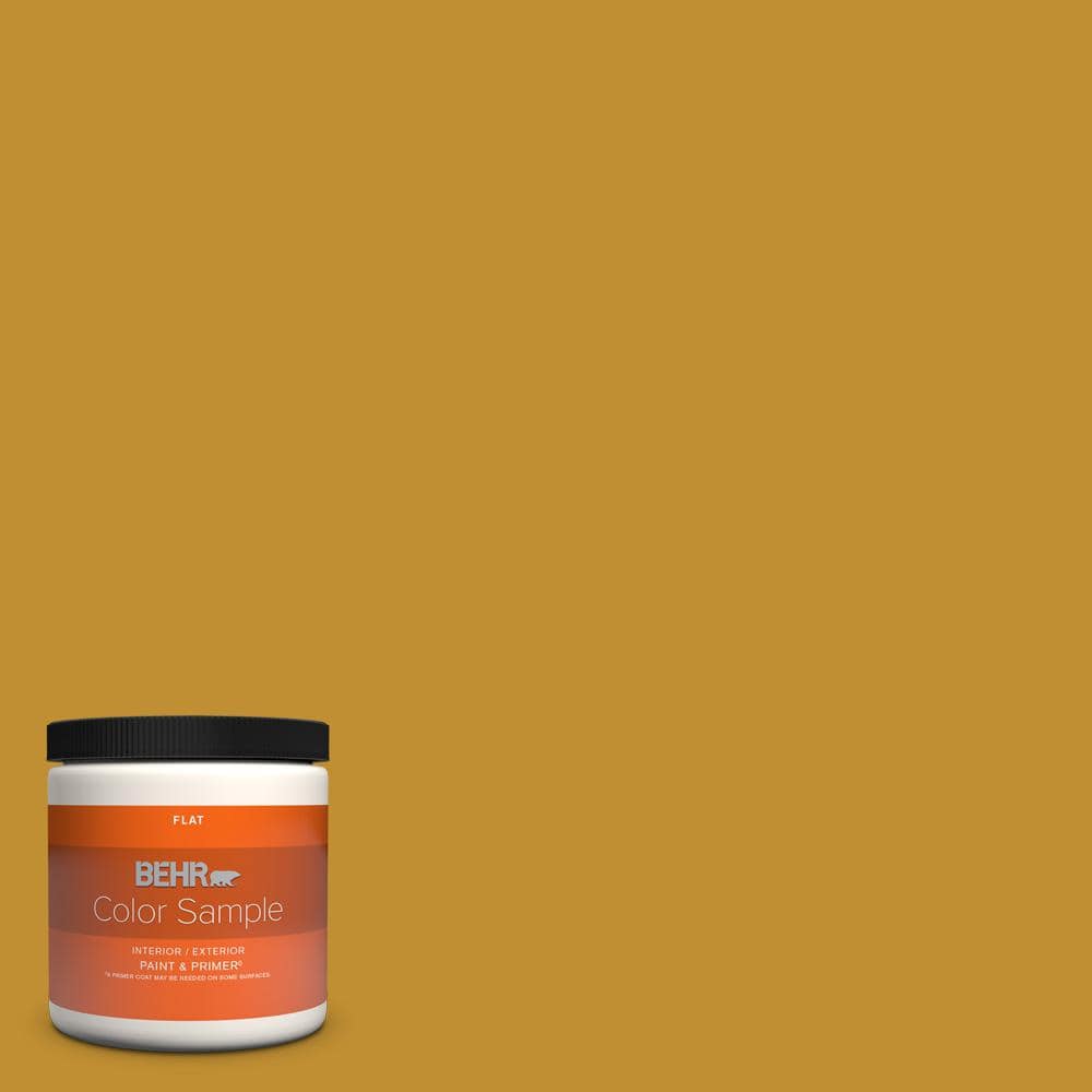 BEHR PREMIUM PLUS 8 oz. M2907 Turmeric Flat Interior/Exterior Paint