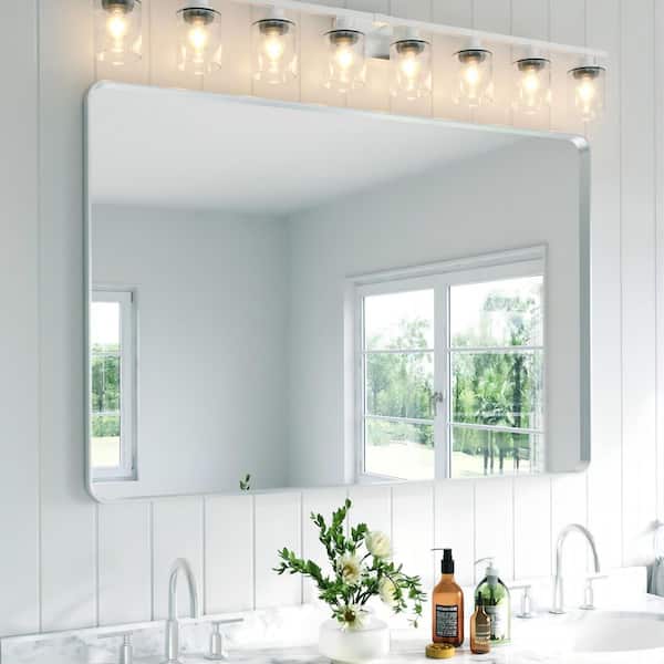 60 in. W x 40 in. H Rectangular Aluminum Framed Wall Bathroom Vanity Mirror in Silver