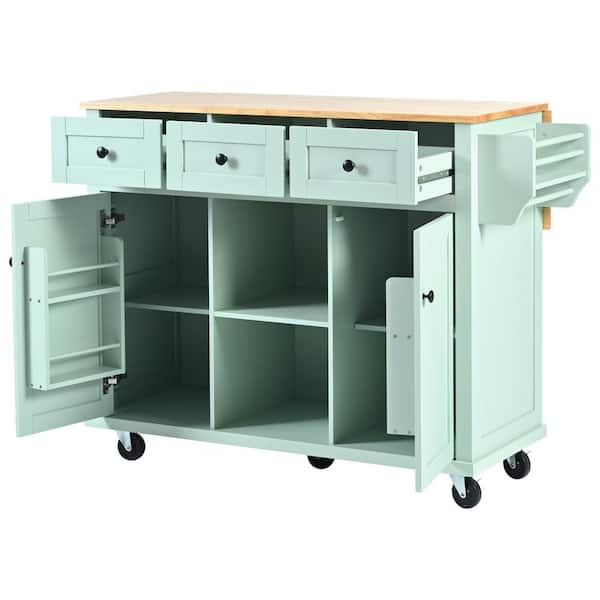 53.1 in. W x 29.5 in. D x 37.2 in. H Bathroom Mint Green Linen Cabinet