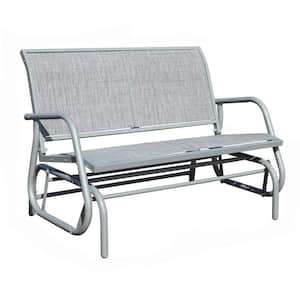 2-Person Gray Metal Patio Swing Bench Glider Chair Rocking Seat with Cup Holder