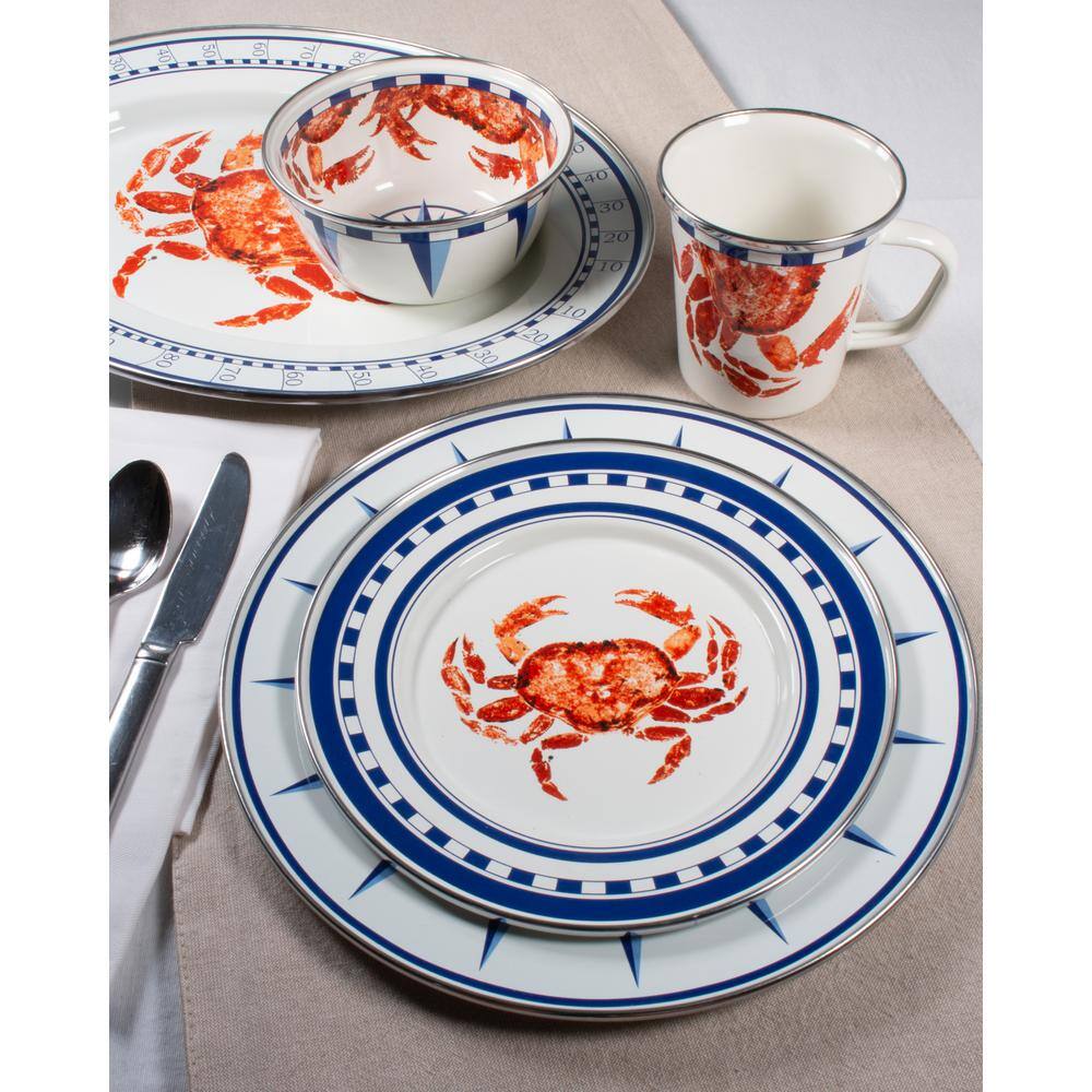 18 qt White Enamelware Stock Pot with Crab Print