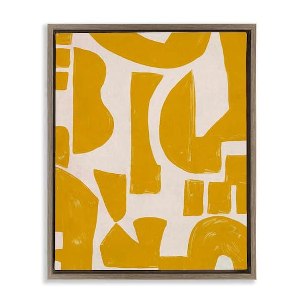 Stupell Industries Yellow Asymmetrical Shapes by June Erica Vess Brown Floater Frame Abstract Graphic Art Print 31 in. x 25 in.