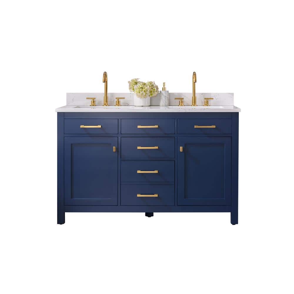 Navy Blue Double Freestanding Bathroom Vanity with Gold Hardware