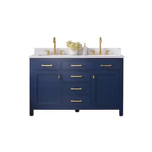 Jasper 54 in. W x 22 in. D Bath Vanity in Navy Blue with Engineered Stone Vanity Top in Carrara White with White Sinks