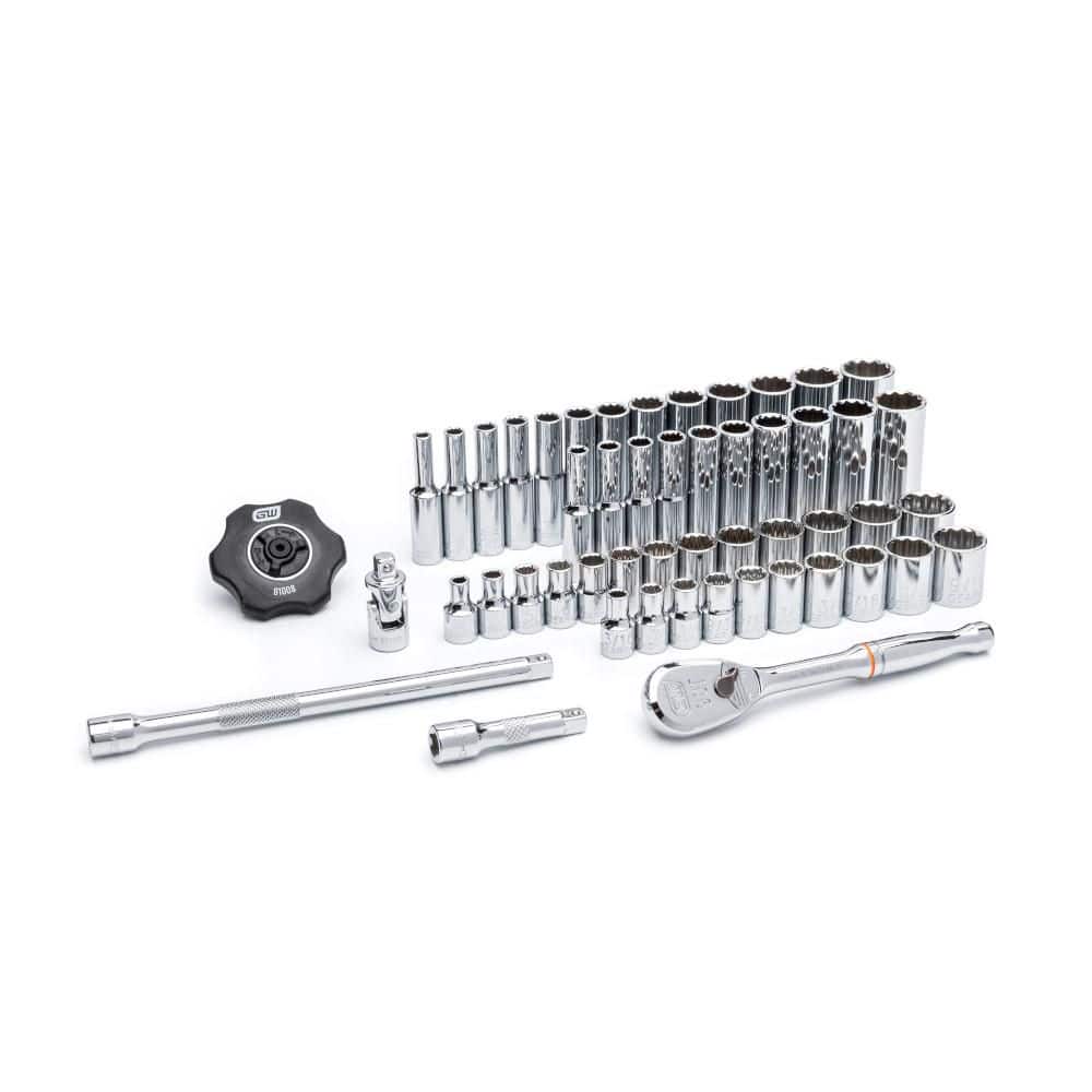 GEARWRENCH 1/4 in. Drive 12-Point SAE/Metric 90-Tooth Ratchet and Socket Mechanics Tool Set (51-Piece) (80301)