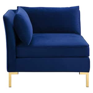 Ardent Navy Velvet Sectional Corner Chair with Gold Metal Legs