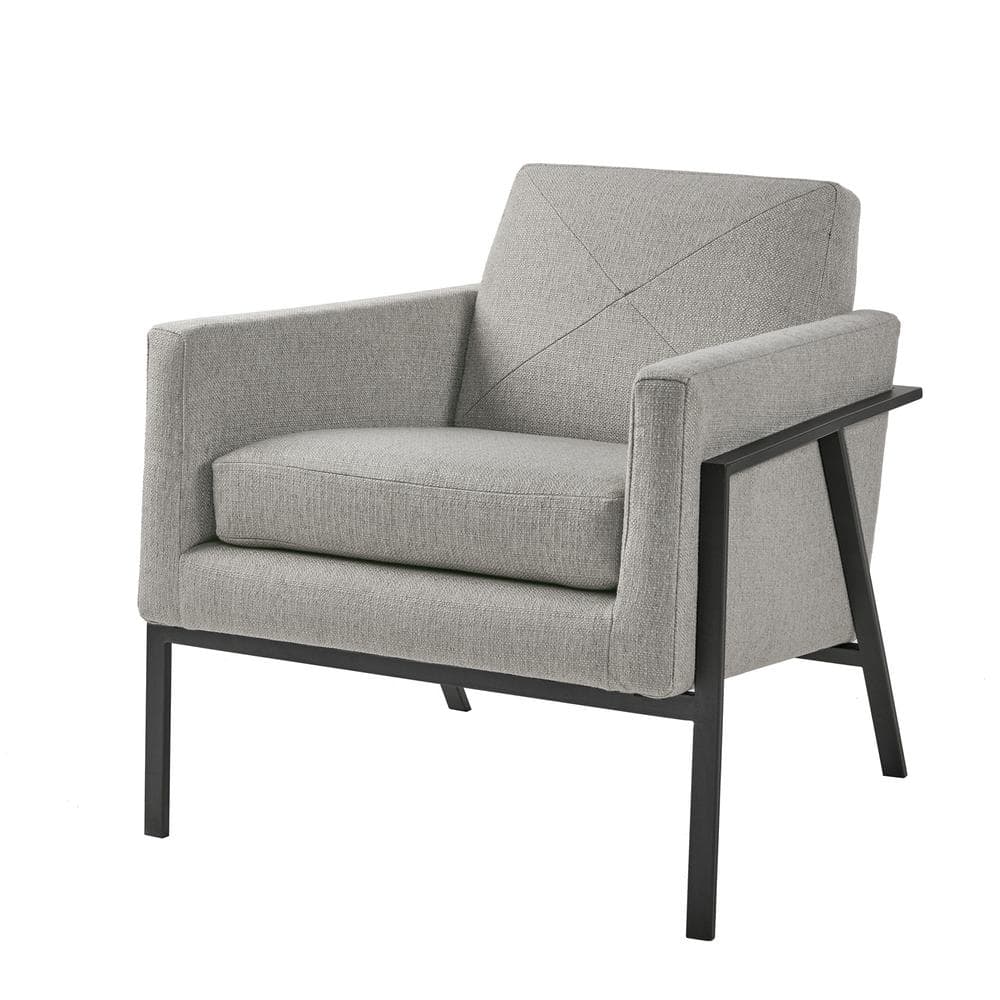 Gray Upholstered Barrel Accent Chair with Metal Frame