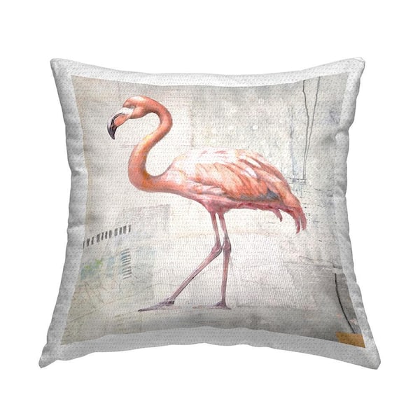 Rustic Patterned Flamingo Pink Square Outdoor Throw Pillow