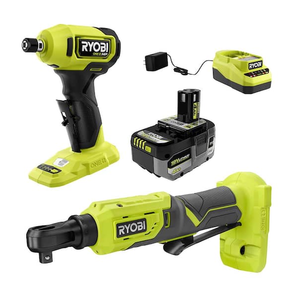 RYOBI ONE+ 18V Cordless 2-Tool Combo Kit with 3/8 in. Ratchet, 1/4 in ...