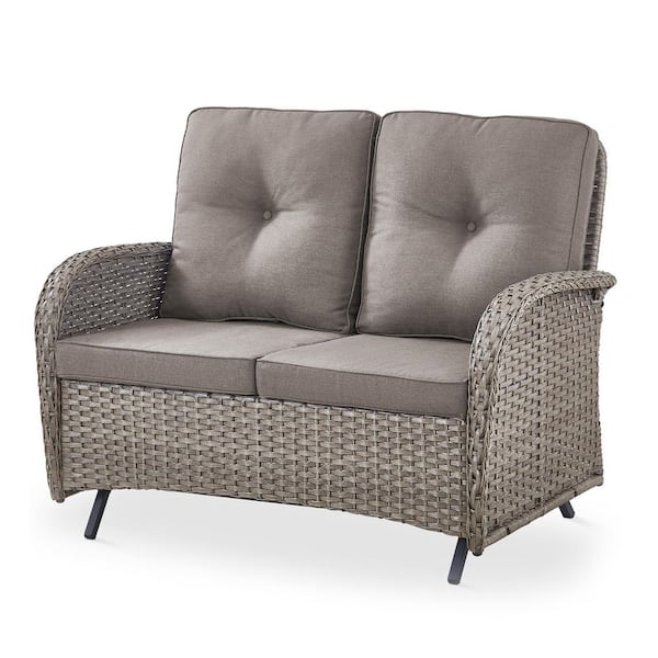 2-Person Gray Wicker Patio Outdoor Glider with Cushion Guard Gray Cushions