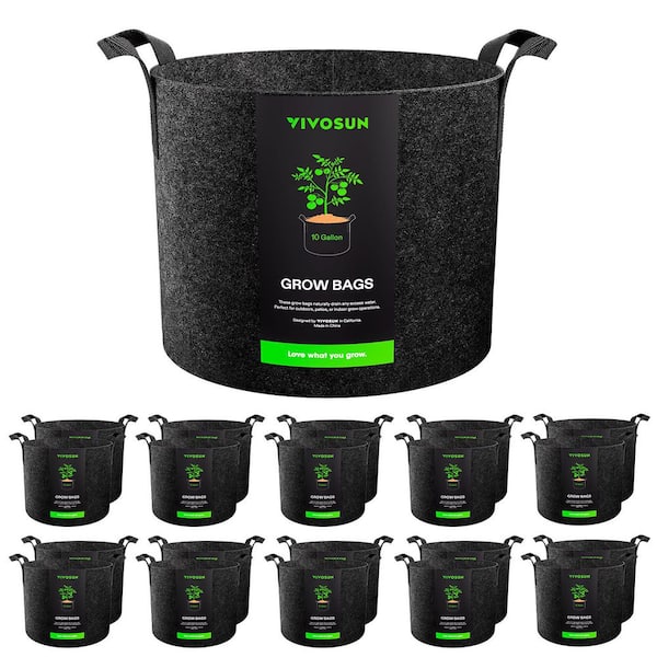 10 Gal. Black Heavy Duty Thickened Nonwoven Fabric Grow Bags with Handles (20-Pack)