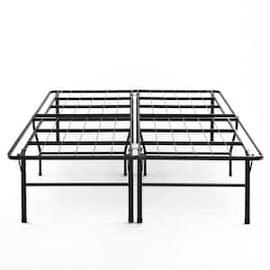 Bifold Metal Platform Bed Frame with Heavy Duty Steel Slats, Black, Queen