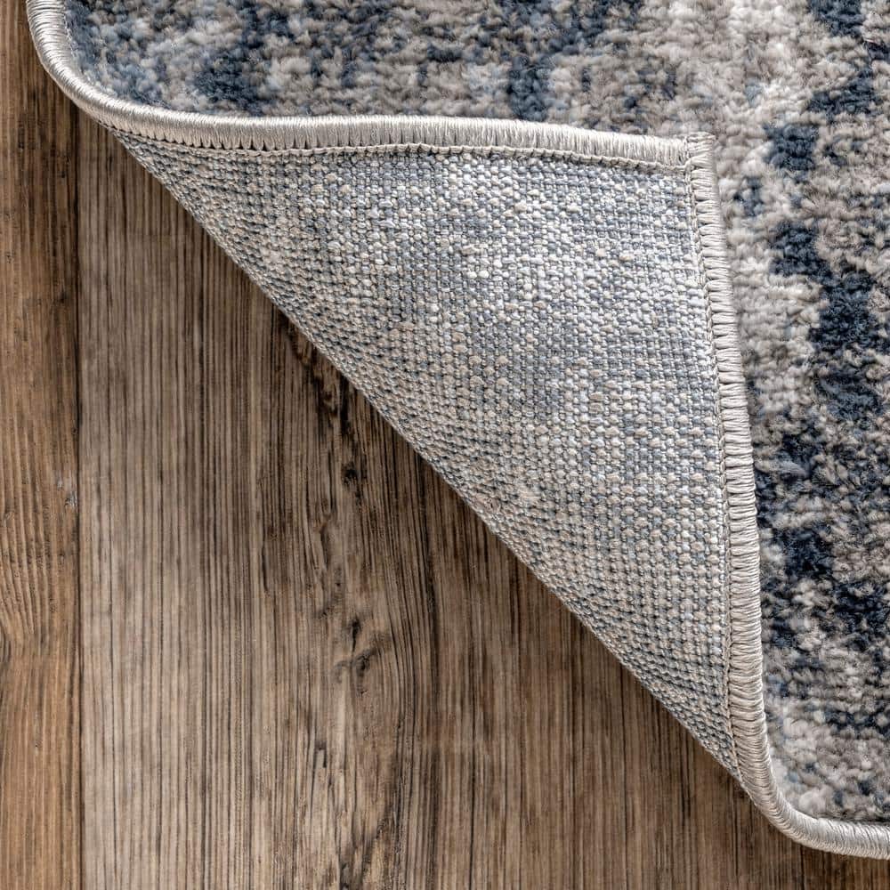 Blue Geometric Pattern Stain-Resistant Area Rug, 5' x 8'