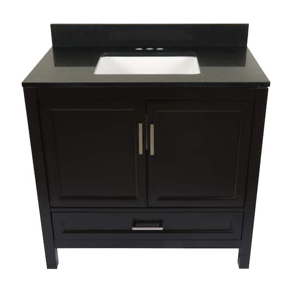 Ella Nevado 37 in. W x 22 in. D x 36 in. H Bath Vanity in Espresso with Quartz Stone Galaxy Black Top with White Basin