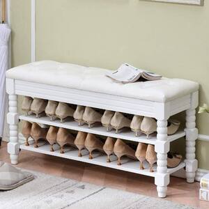 18.9 in. H 15-Pair 4-Tier White Wood Shoe Rack shoes-658 - The Home Depot