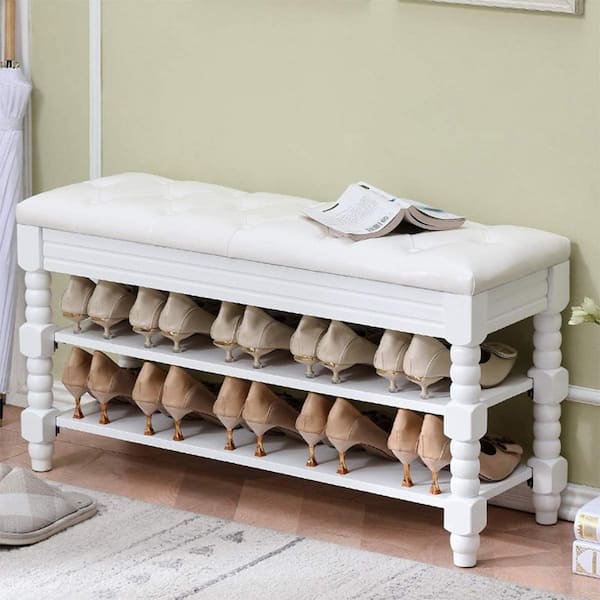 in. H 10-Pair White Wood Rack shoes-369 - The Depot