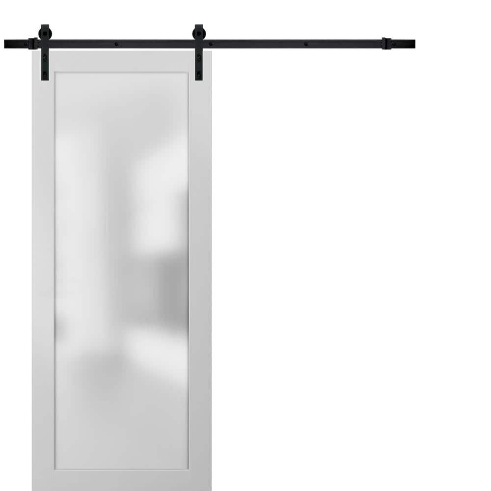 42 in. x 96 in. 1 Panel Frosted Glass White Solid Wood Sliding Barn Door with Hardware Kit price history on PriceWatchPro