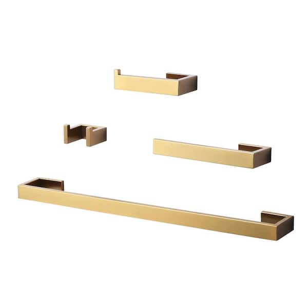 WOWOW 4-Pieces Bath Hardware Set with Mounting Hardware Included Toile Paper Holder Towel Robe Hook Towel Bar Rack in Gold