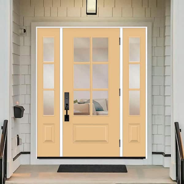 Legacy 60 in. x 80 in. 3/4-6Lite Clear Glass LHOS Primed Jackfruit Finish Fiberglass Prehung Front Door w/Dbl 10in.SL