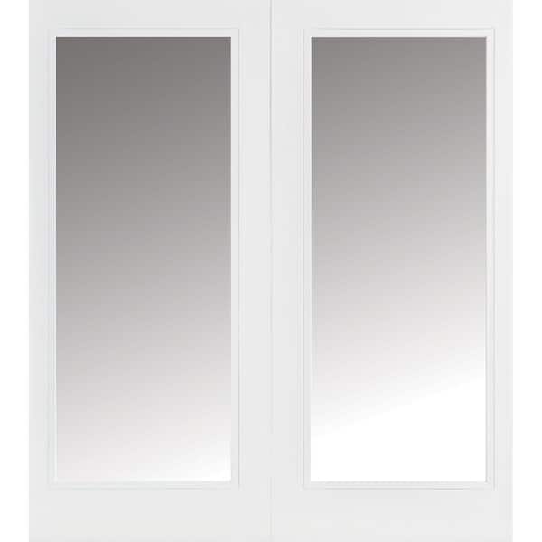 Masonite 60 in. x 80 in. Primed White Fiberglass Prehung Left-Hand Inswing Full Lite Clear Glass Smooth Patio Door