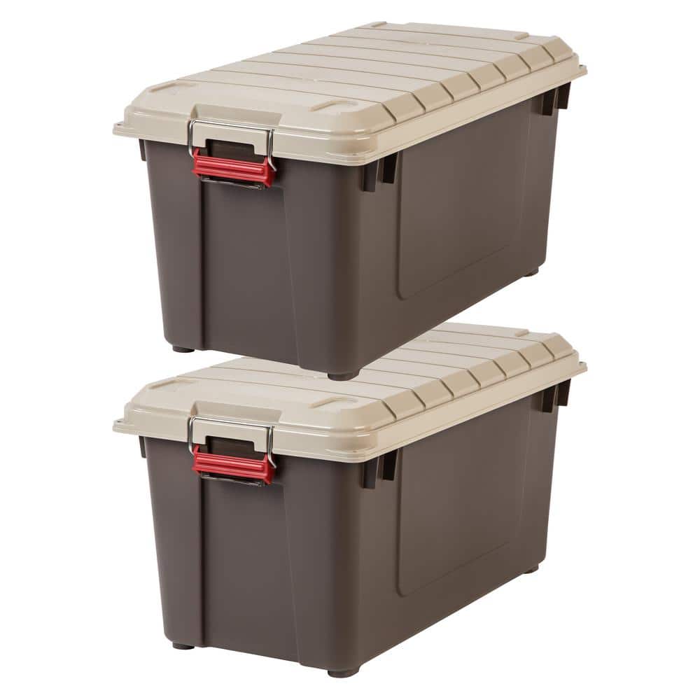 IRIS 79 Qt. Stackble Storage Tote, with Heavy-duty Red Buckles and Beige  Lid, in Brown, (2 Pack) 500070 - The Home Depot