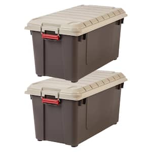 79 Qt. Stackble Storage Tote, with Heavy-duty Red Buckles and Beige Lid, in Brown, (2 Pack)