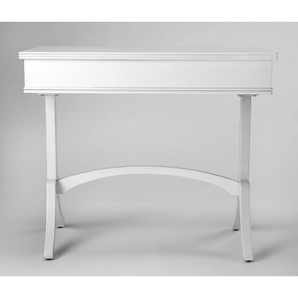 Elegant White Acacia and Pine Writing Desk with Antique Brass Drawer