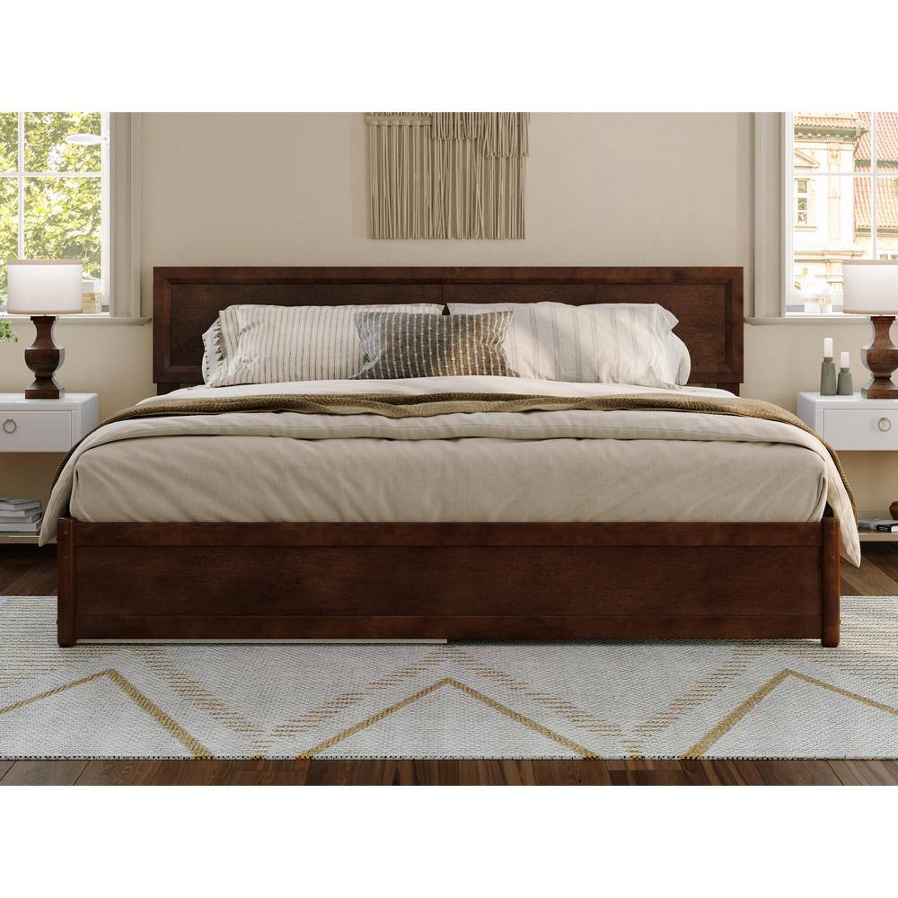 Walnut King Solid Wood Platform Bed with Trundle