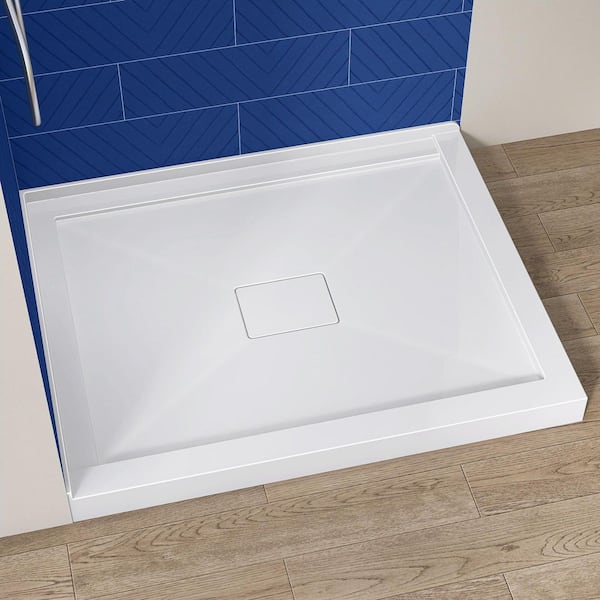 Moca 42 in. L x 34 in. W Double Threshold Alcove Shower Pan Base with Center Drain Cover Acrylic Shower Tray in White