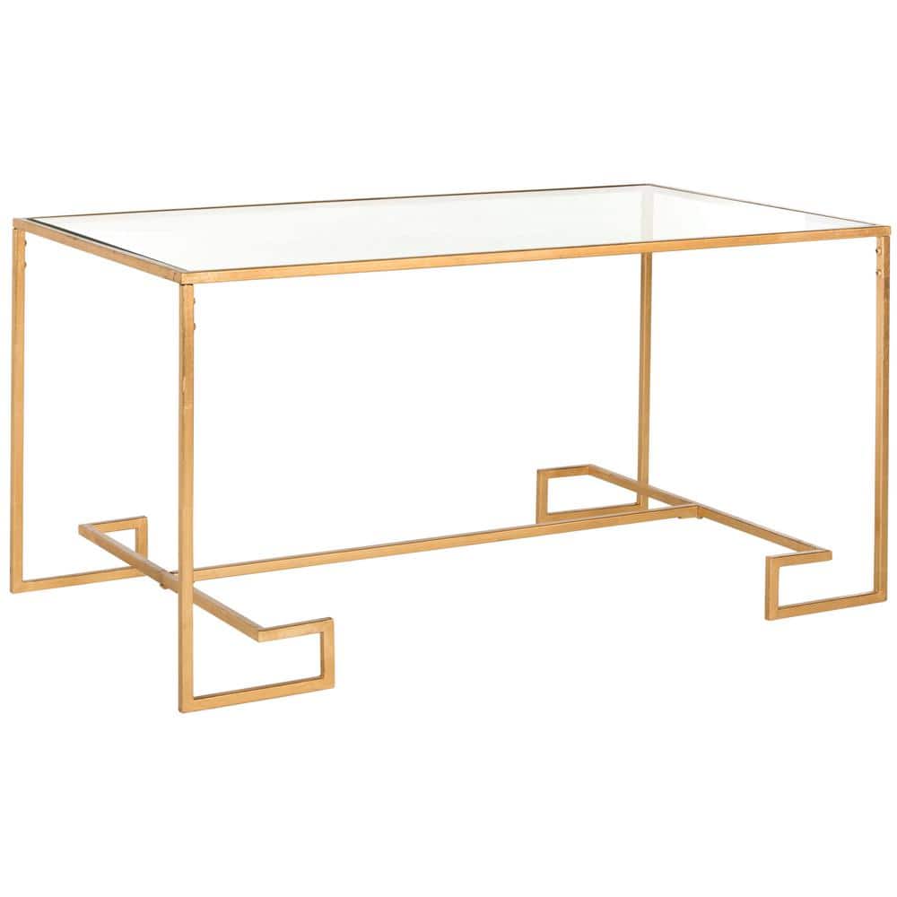Gold Rectangular Metal and Glass Transitional Coffee Table