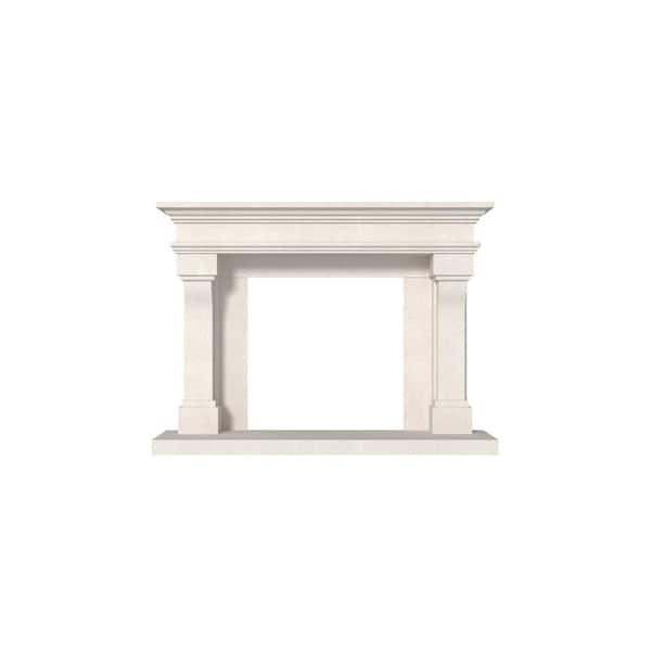 Dynasty Fireplaces Dynasty Lyon 66 in. x 53-1/8 in. Natural White Limestone Mantel in Honed Finishing
