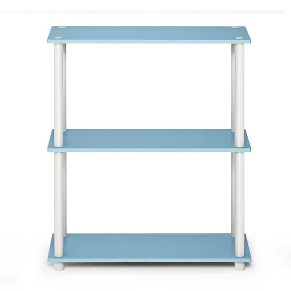 null 29.5 in. Light Blue/White Plastic 3-shelf Etagere Bookcase with Open Back