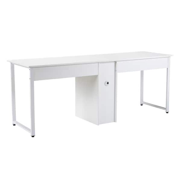 Magic Home 78.74 in. Retangular White Metal 2-Person Home Office Desk Workstation Desk Writing Desk with Storage