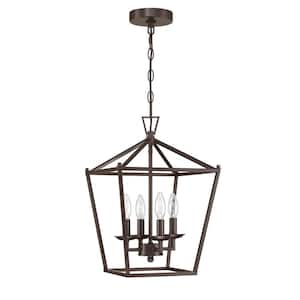 Alfa 12 in. 4-Light with Bronze Finish Caged Pendant Light