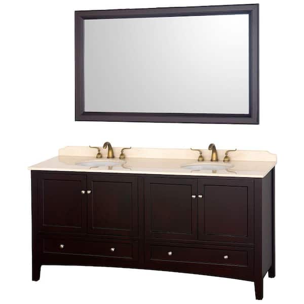 Wyndham Collection Audrey 72 in. Vanity in Espresso with Double Basin Marble Vanity Top in Ivory and Mirror