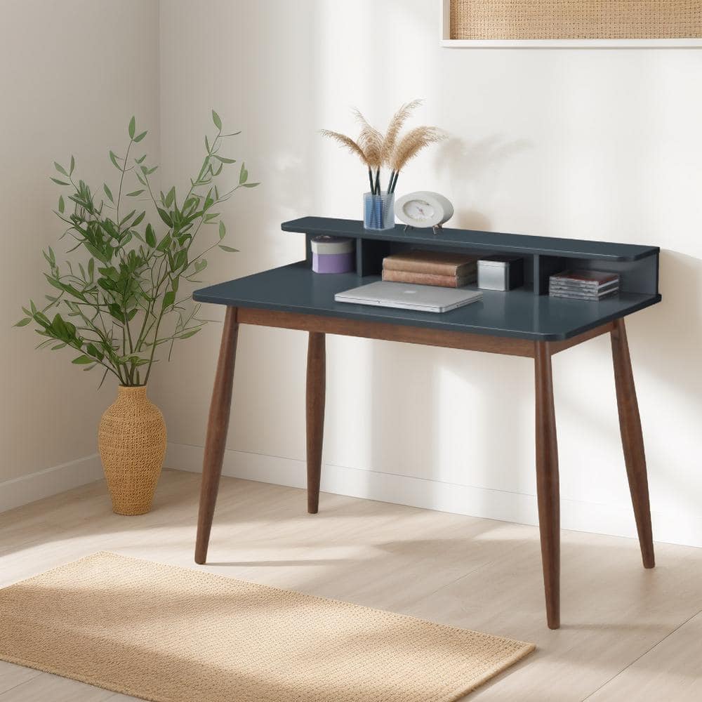 Aquos 43 in. Rectangular Grey Rubber Wood Desk with Hutch