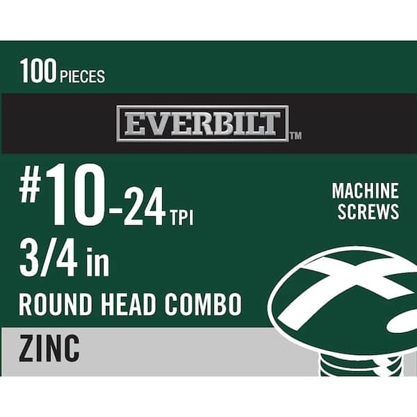 Everbilt #10-24 x 3/4 in. Combo Round Head Zinc Plated Machine Screw (100-Pack)