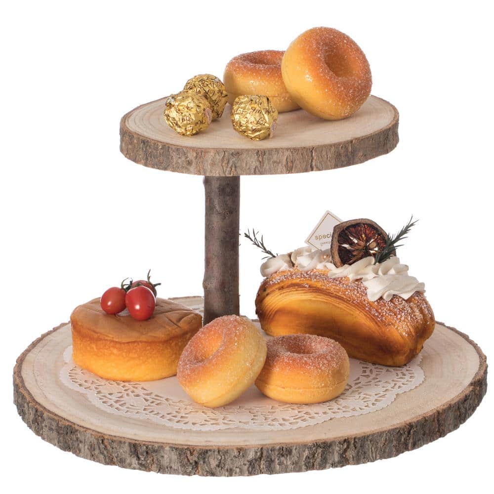 Rustic Two-Tier Natural Wood Tree Bark Server Tray