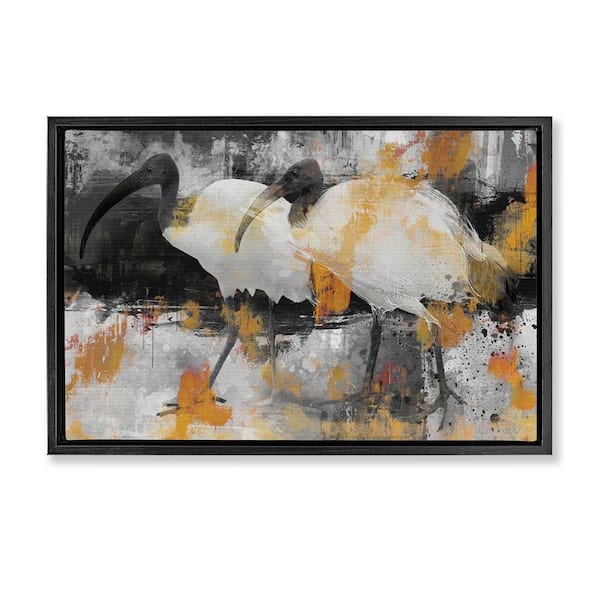 Stupell Industries Grey & Yellow Modern Birds by Porter Hastings Black Floater Frame Animal Graphic Art Print 17 in. x 25 in.