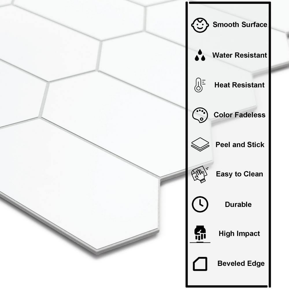 White Hexagonal Peel and Stick Stone Mosaic Tile Sheet