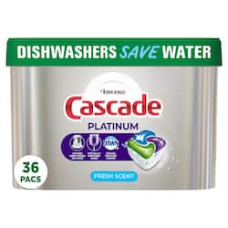 Cascade Platinum Dishwasher Pods, ActionPacs Dishwasher Detergent, Fresh Scent (36- Count)