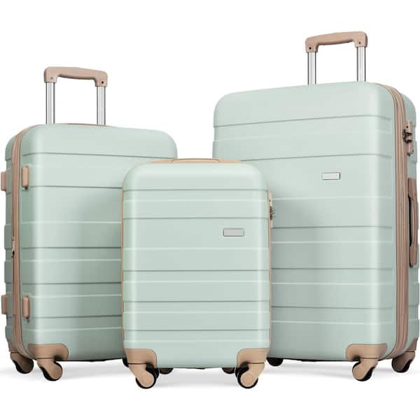 3-Bags 3-Piece Grey Green ABS Hardshell 20 in. 24 in. 28 in. Spinner Luggage Set with TSA Lock