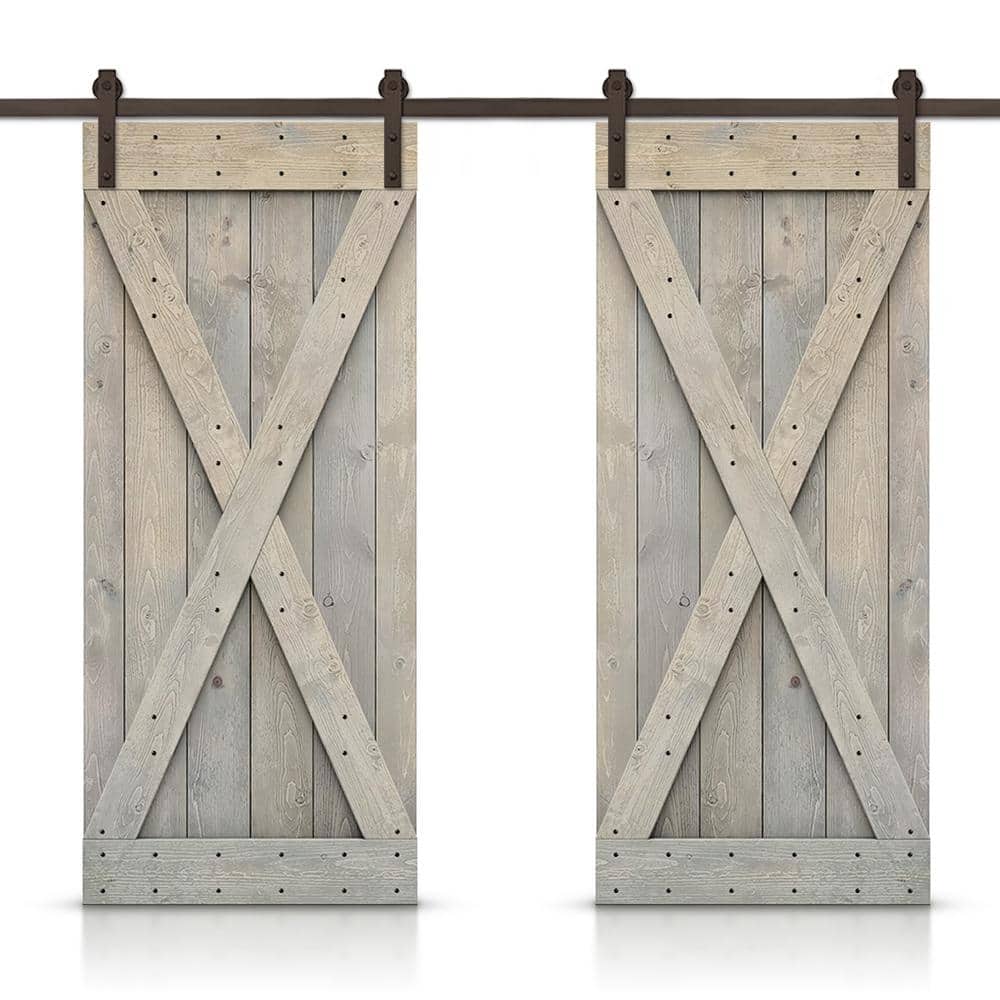X 60 in. x 84 in. Smoke Gray Stained DIY Solid Pine Wood Interior Double Sliding Barn Door with Hardware Kit price history on PriceWatchPro