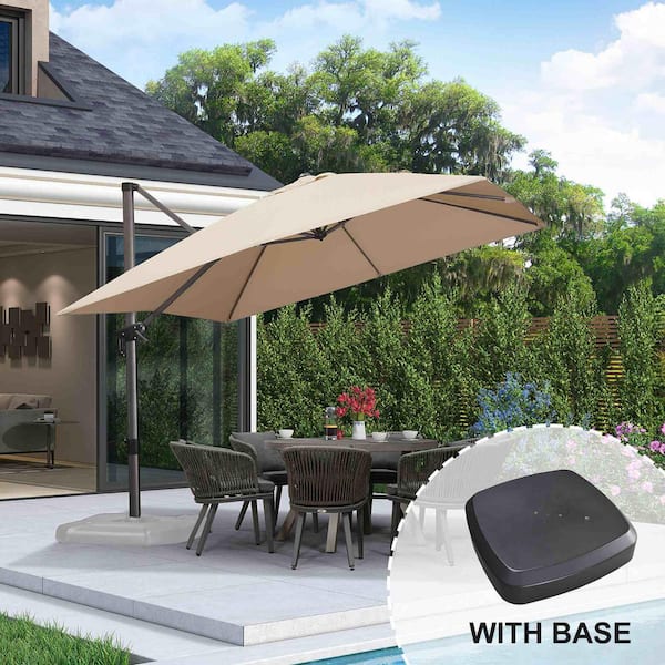 10 ft. Square Aluminum Outdoor Patio Cantilever Umbrella Offset 360-Degree Rotation Umbrella with Wheels Base, Beige