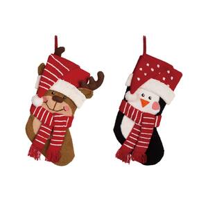 19 in. H Acrylic/Polyester 3D Hooked Penguin and Reindeer Stocking (Set of 2)