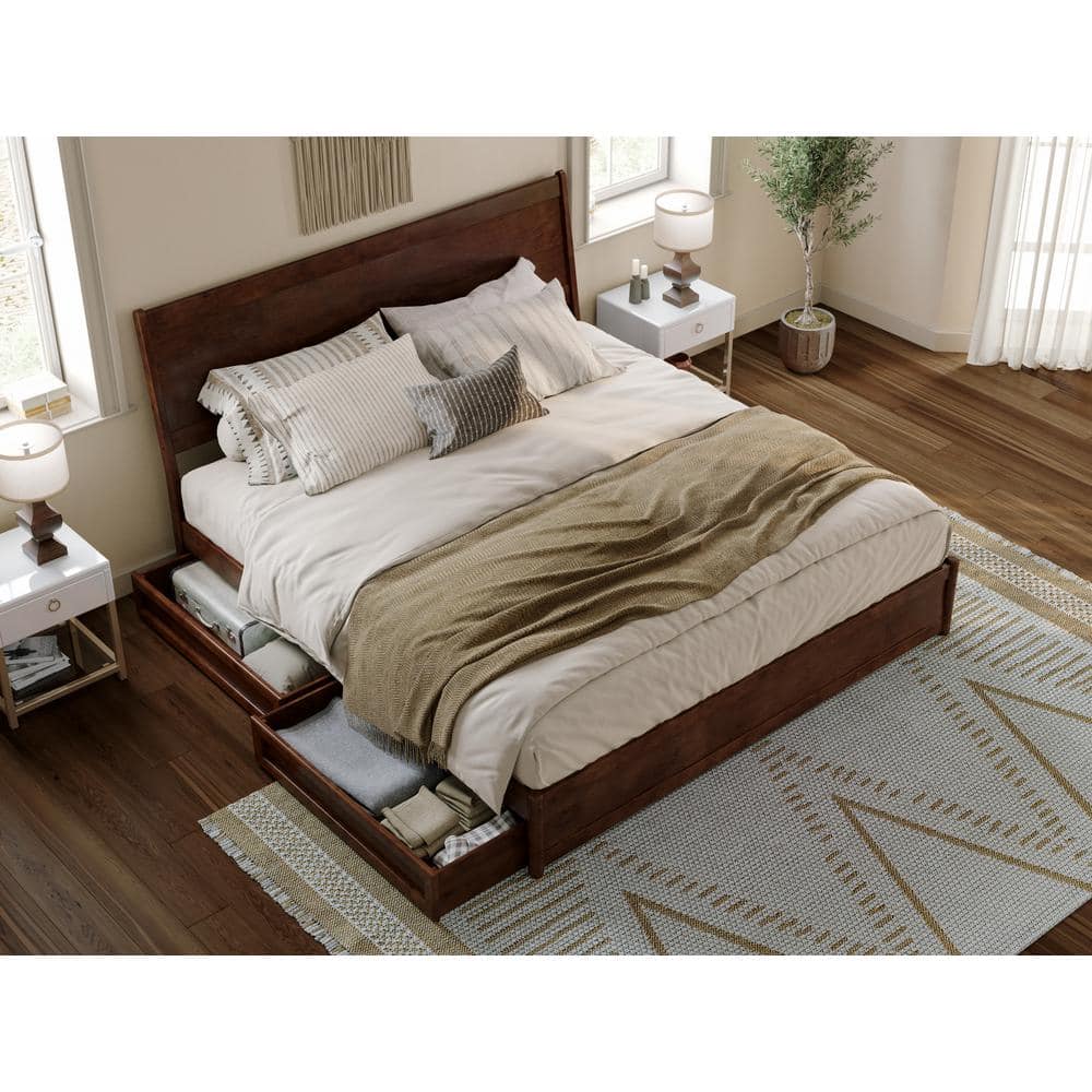 Casanova Dark Walnut King Wood Platform Bed with Storage Drawers