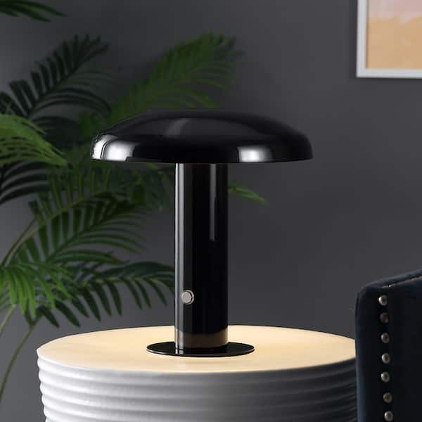JONATHAN Y Suillius 11 in. Contemporary Bohemian Rechargeable/Cordless Iron Integrated LED Mushroom Table Lamp, Black