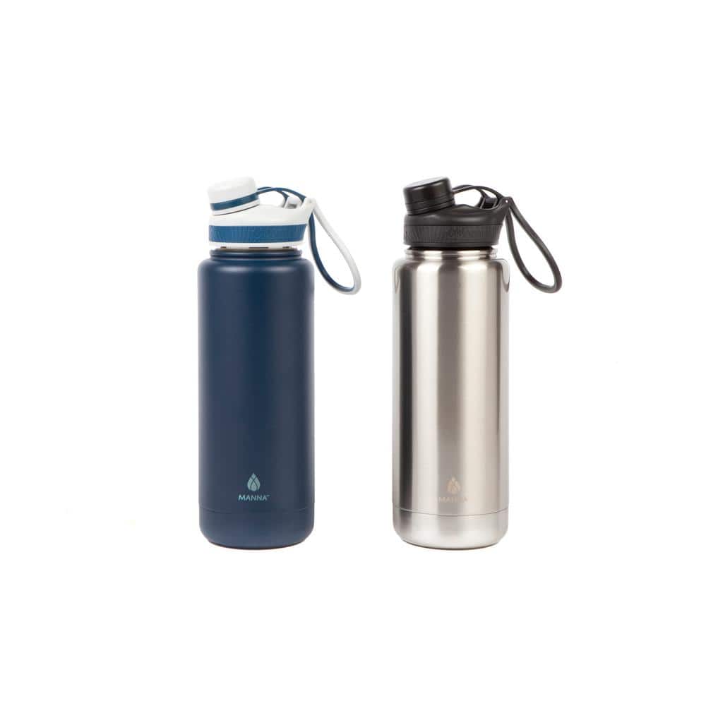 Manna Ranger Pro 40 oz. Stainless and Navy Stainless Steel Vacuum Bottle (2-Pack), Navy/Stainless Steel -  HD20044