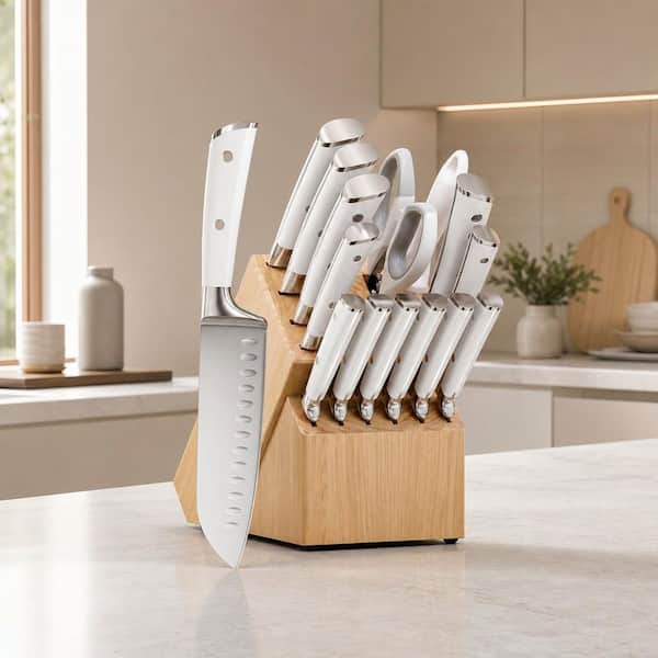 Numhew 15-Piece Japanese Stainless Steel Knife Set with Natural